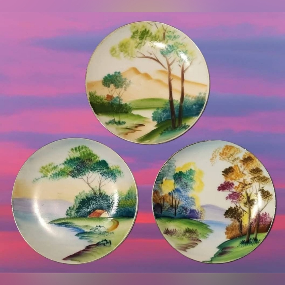 Vintage Set Of 3 Beautiful Handpainted Plates From Occupied Japan